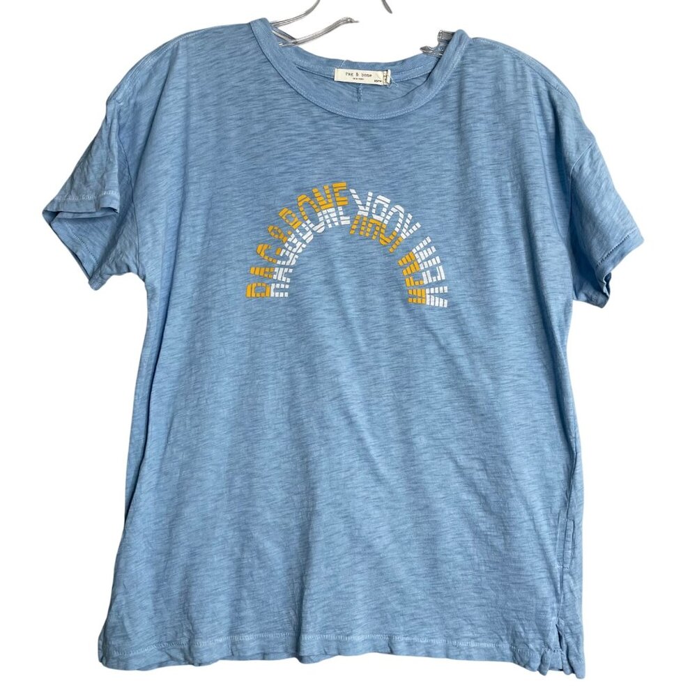 Rag & Bone Logo Graphic Tee Blue Womens XS Pima Cotton Crewneck T-shirt‎